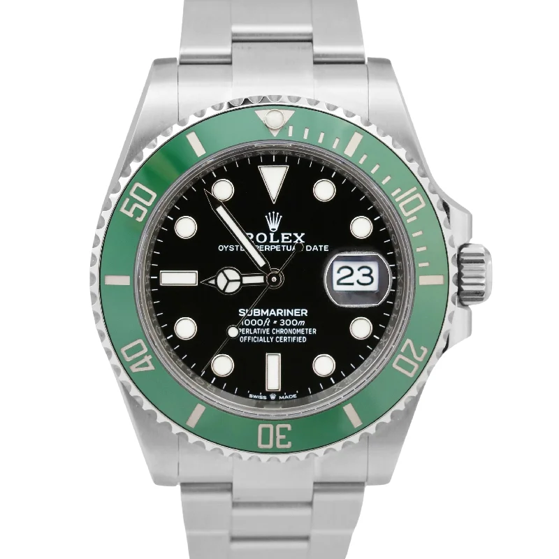 Beautiful Silver Watches For Subtle Glam-NEW 2024 PAPERS Rolex Submariner 41 Date Green KERMIT Steel 41mm 126610 LV BOX