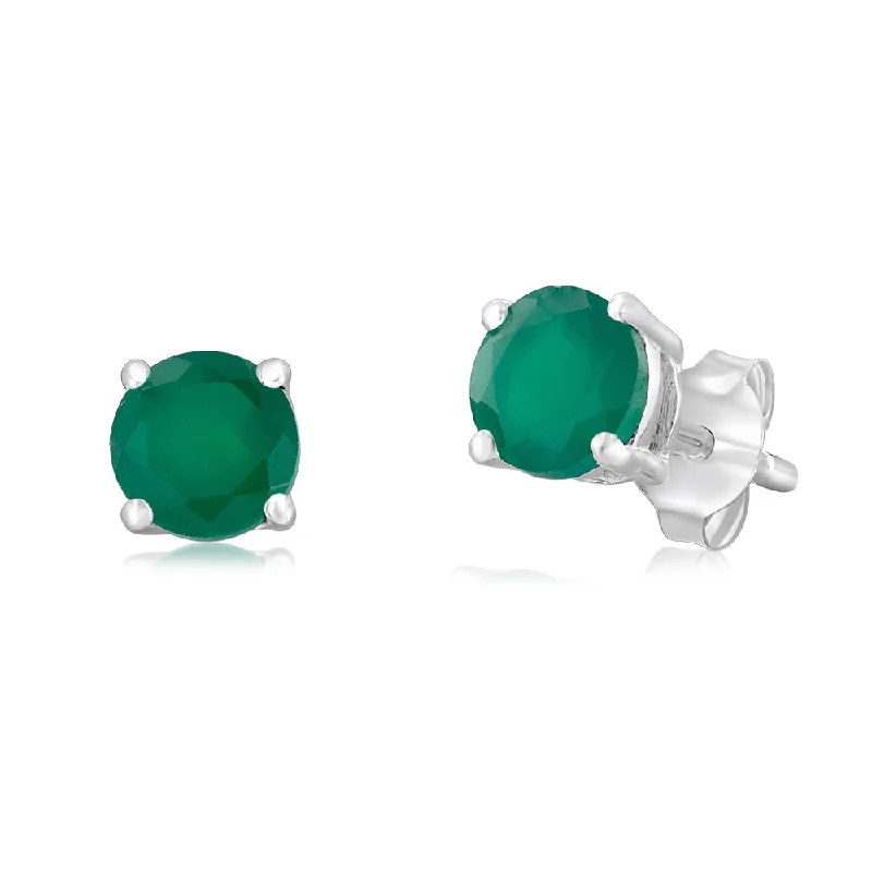 Chic Silver Earrings For Stylish Women-Sterling Silver Natural Emerald 5mm Stud Earrings