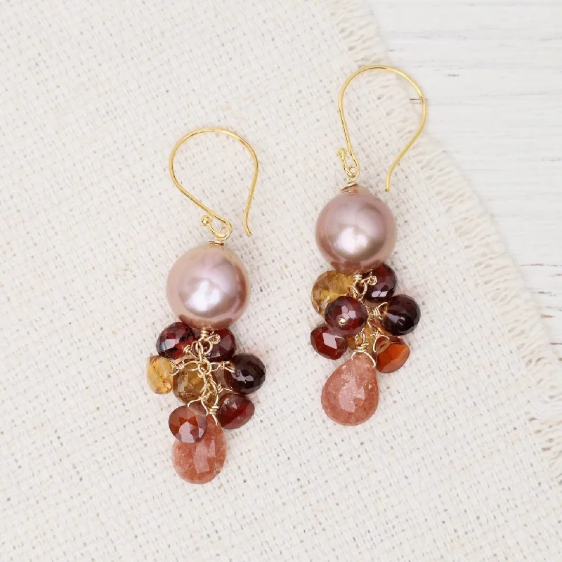 Simple Stud Earrings For Elegant Style-Champagne Edison Pearl, Sunstone, Garnet, Citrine Dangle Earrings