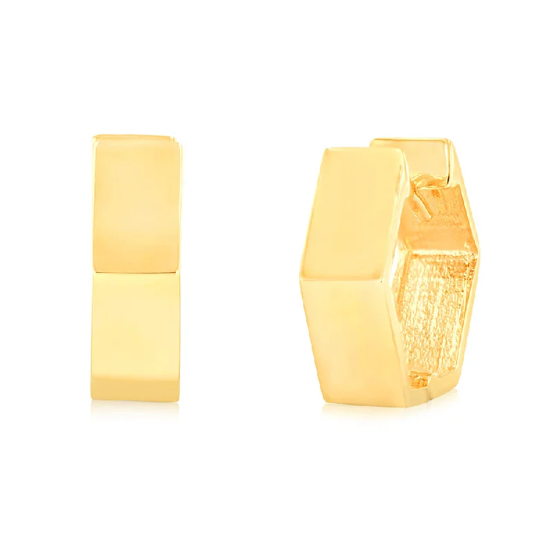 Handmade Silver Earrings For Unique Appeal-9ct Yellow Gold Broad Geometric Huggie 11.8mm Hoop Earrings