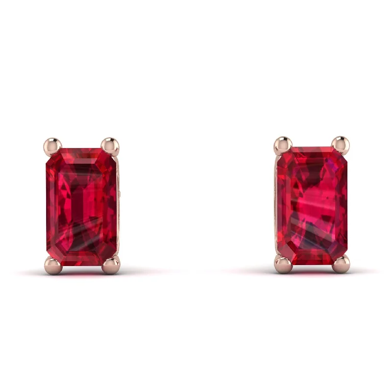 Personalized Earrings For Custom Jewelry-Hidden Diamonds Emerald Cut Ruby Earrings - Angel No. 26