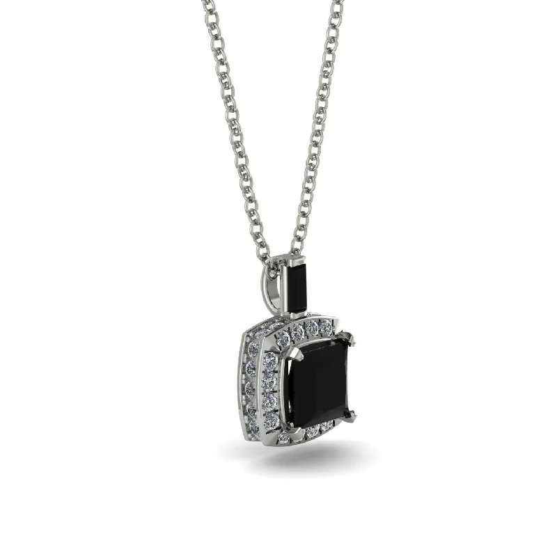 Hidden Halo Princess Cut Black Diamond Necklace - Georgia No. 9