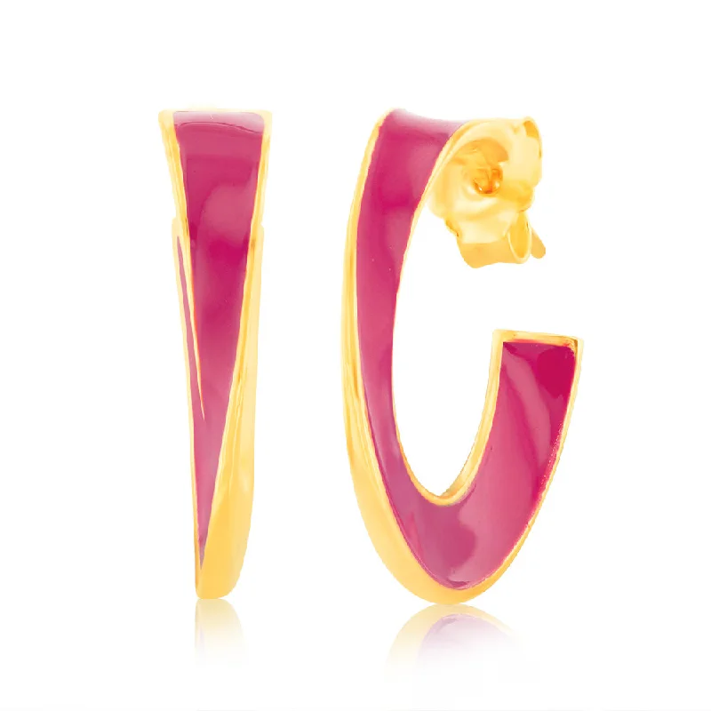 Natural Earrings For Eco-Conscious Shoppers-Sterling Silver Gold Plated Pink Enamel 3/4th Hoop Earrings