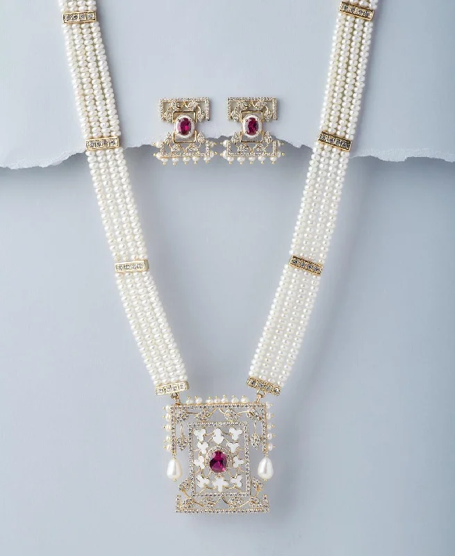 Gorgeous White Pearl Rani Har Necklace Set