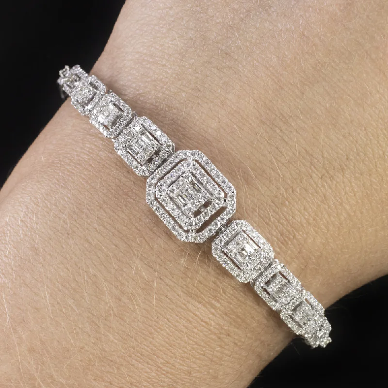 Sparkling Multi-Stone Bracelets For Bold Fashion-3 CARAT DIAMOND BRACELET 14k WHITE GOLD EMERALD CUT ILLUSION HALO FRAME NATURAL