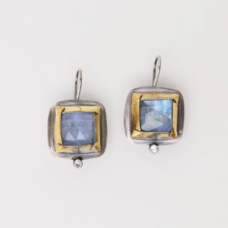 Sparkling Crystal Earrings For Night Glam-Moonstone Square Fold Earrings