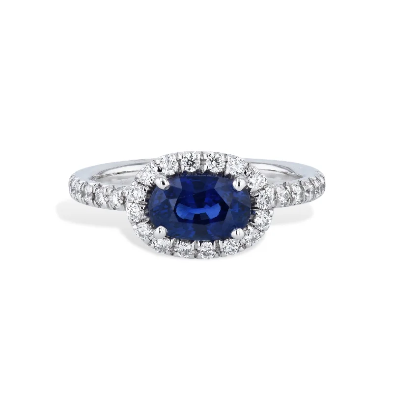 Stunning Engagement Rings For Memorable Proposals-Royal Blue Oval Sapphire Pave Diamond White Gold Ring