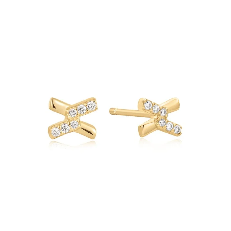 Natural Earrings For Eco-Conscious Shoppers-Gold Cross Cubic Zirconia Stud Earrings