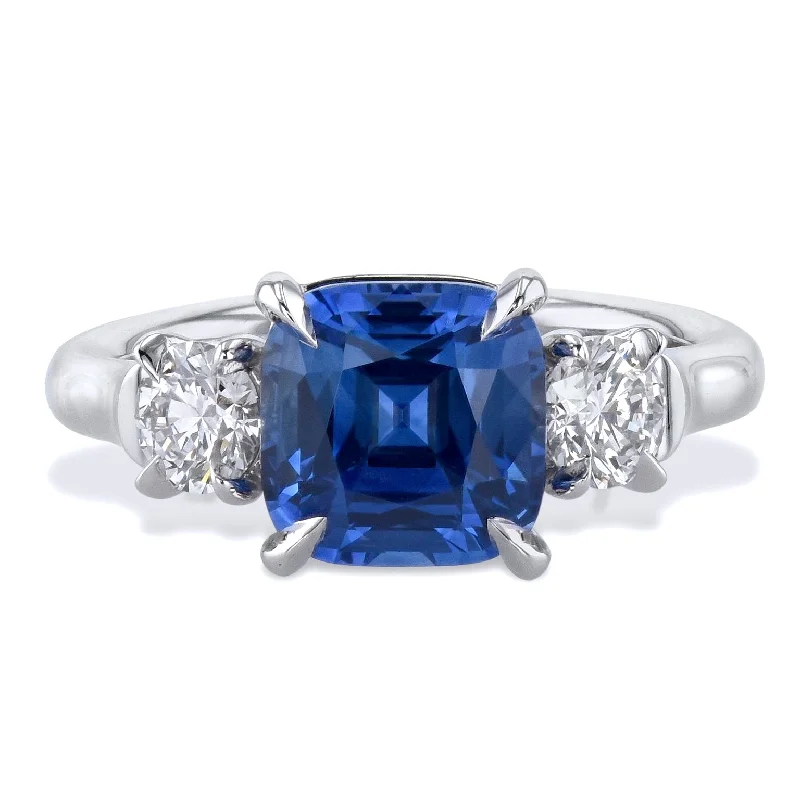 Luxury Engagement Rings For Memorable Proposals-Antique Cushion Cut Blue Sapphire Diamond Platinum Ring