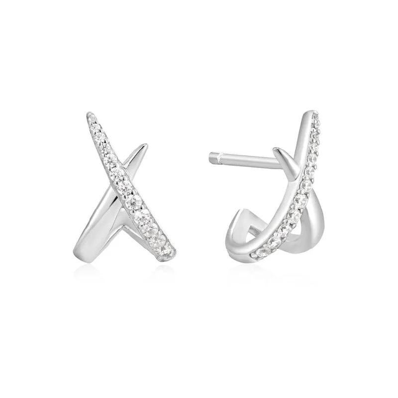 Modern Stud Earrings For Daily Glam-Silver Kiss Polished Pave Stud Earrings