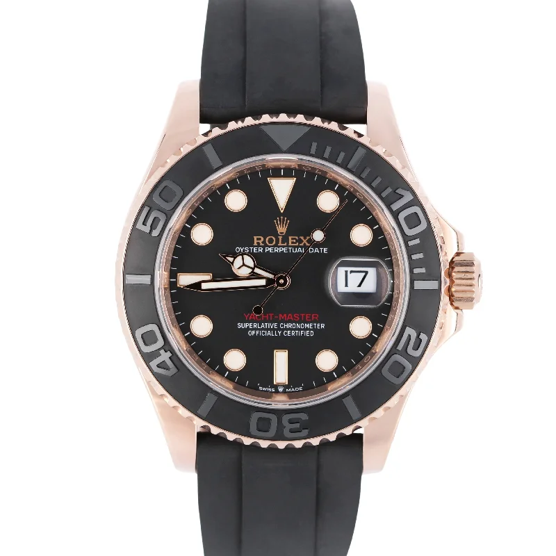 Beautiful Gemstone-Studded Watches For Elegant Glam-Rolex Yacht-Master 18K Everose Gold Oysterflex Black 40mm 126655 Watch