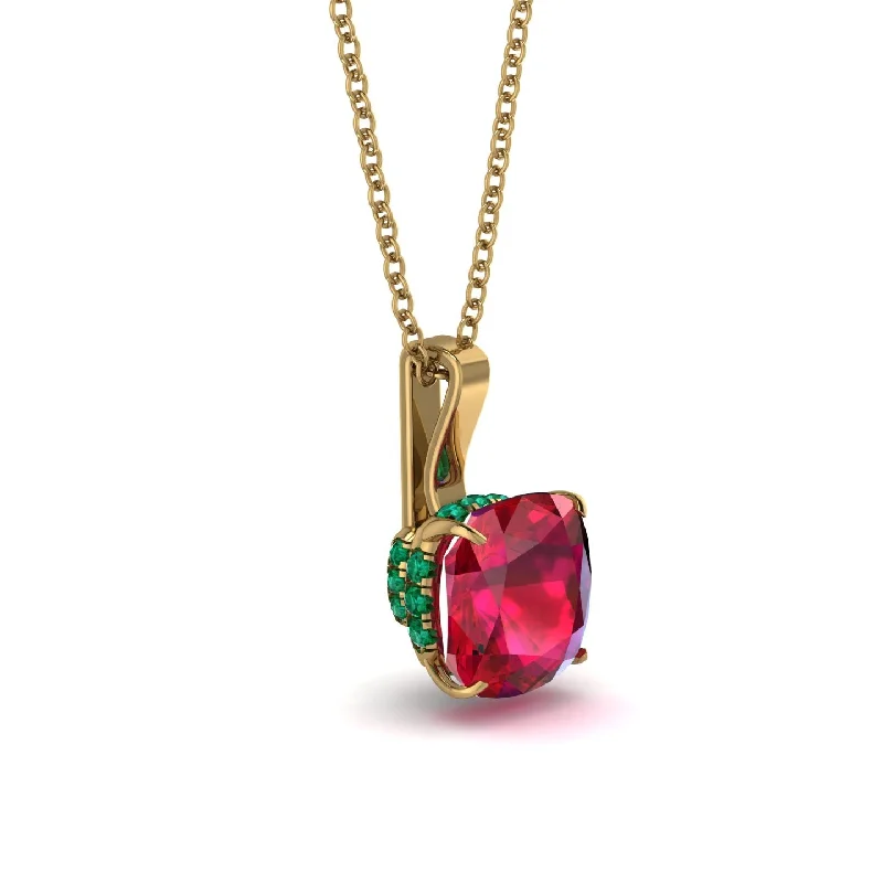 Hidden Halo Cushion Ruby Necklace - Alivia No. 25