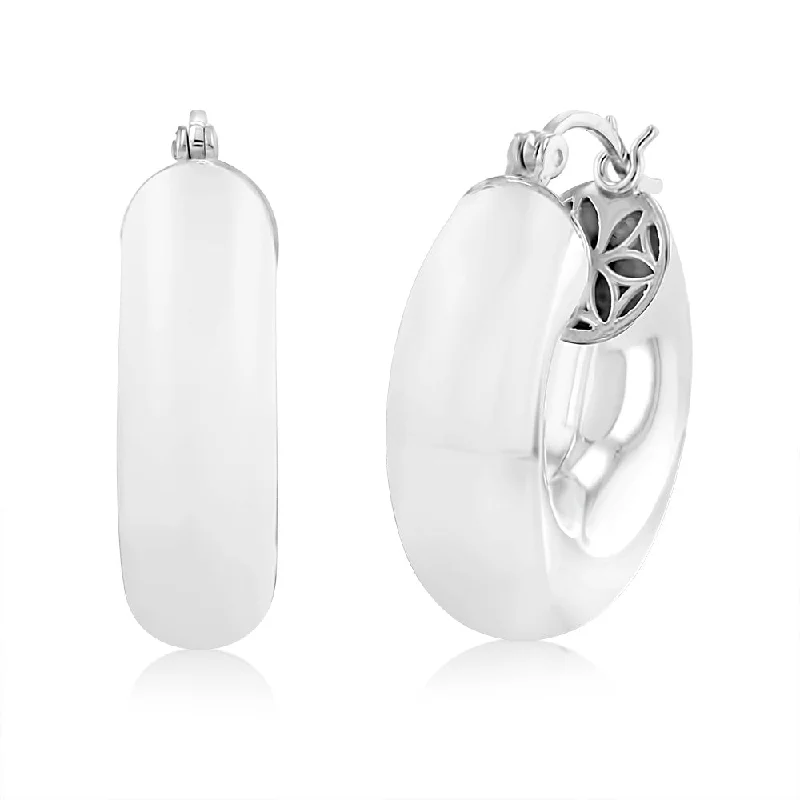 Long Drop Earrings For Fashion Enthusiasts-Sterling Silver Polished Round Hoop Earrings