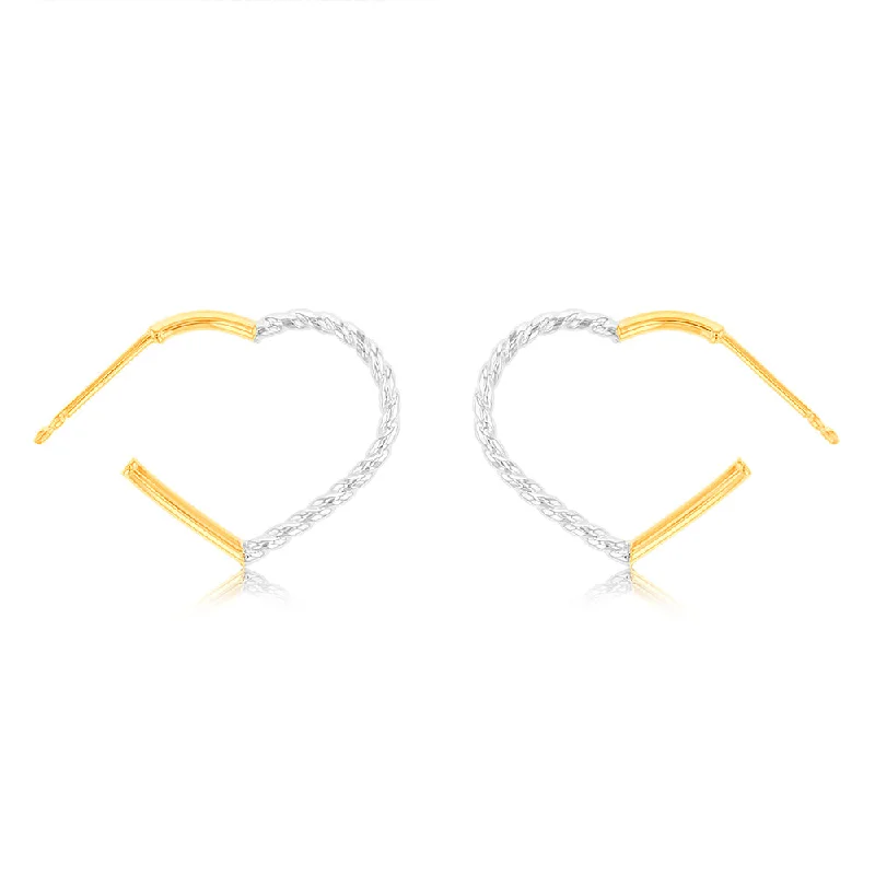 Simple Stud Earrings For Elegant Style-9ct Yellow Gold Silverfilled Two Tone Heart 3/4th Hoop Earrings