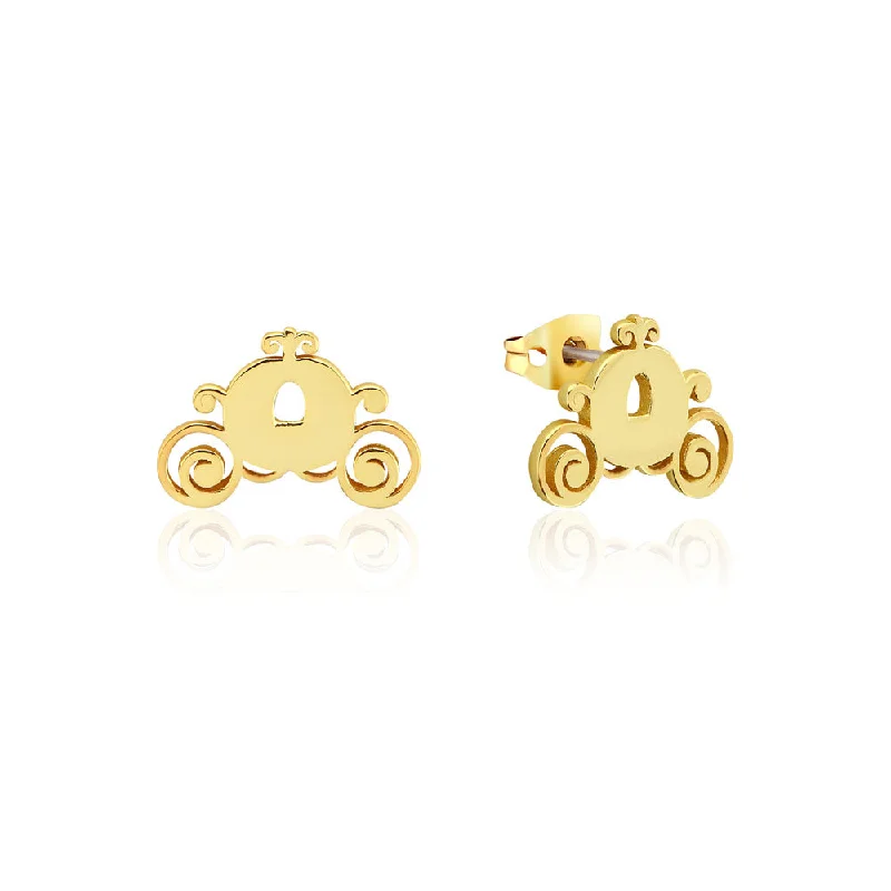 Oversized Earrings For Bold Statements-Disney Princess Cinderella Gold Plated Pumpkin Carriage Stud Earrings