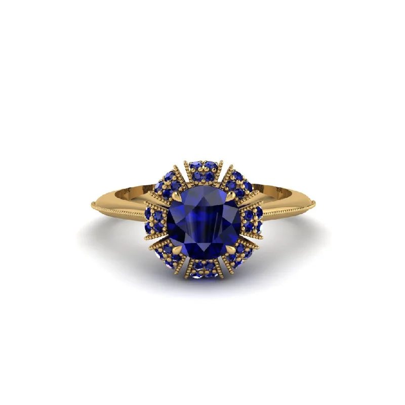 Gorgeous Engagement Rings For Stylish Brides-Sapphire Crown Halo Engagement Ring - Annie No. 73