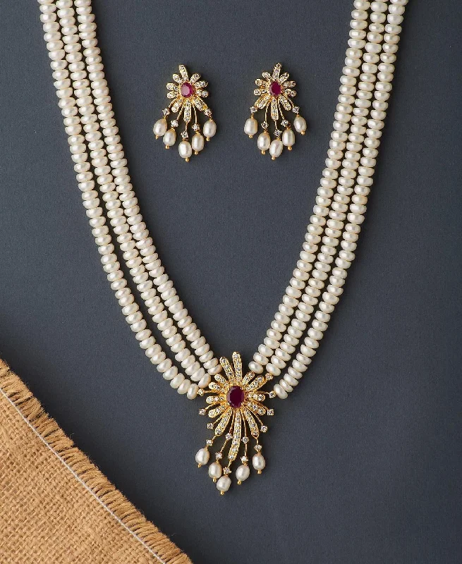 Floral Real Pearl Necklace Set