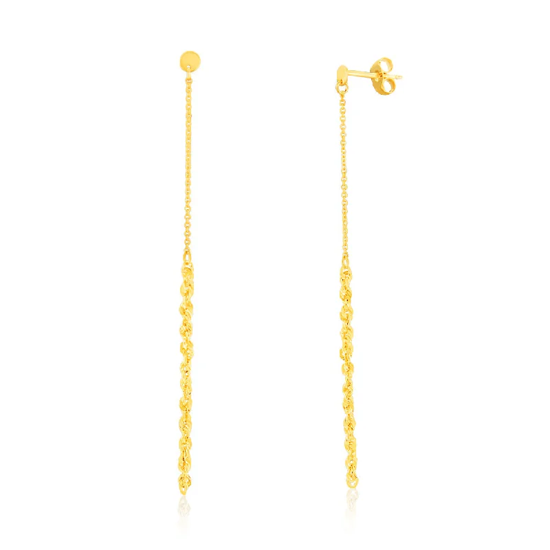 Large Hoop Earrings For Trendy Fashion-9ct Yellow Gold Rope Drop Earrings