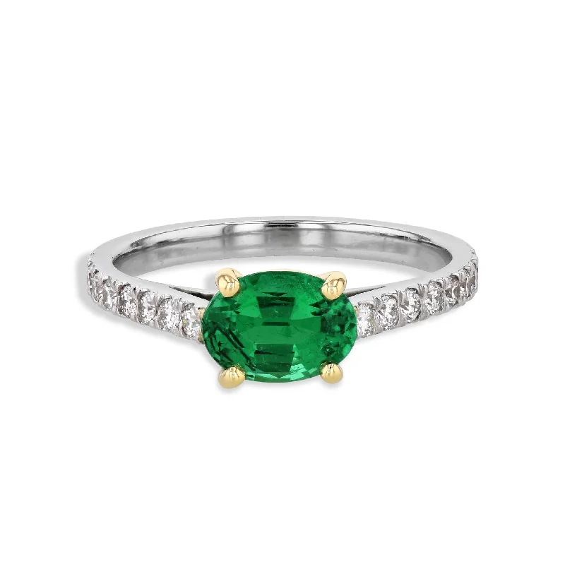 Bold Wedding Rings For Fashion-Forward Couples-Oval Zambian Emerald Platinum Yellow Gold Ring