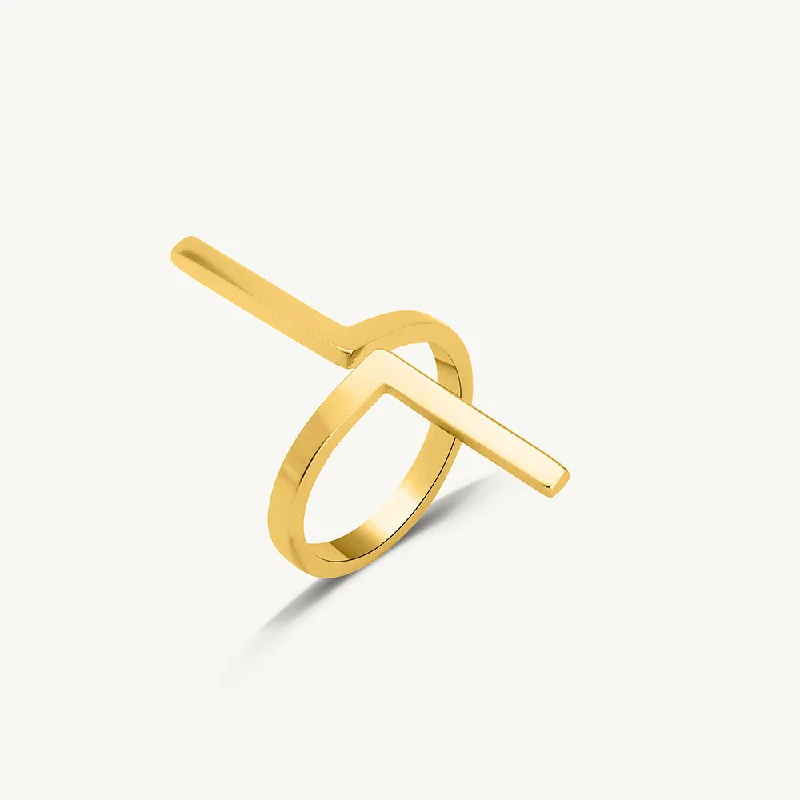 Simple Wedding Bands For Subtle Elegance-Modern L-Shaped Gold Band Ring