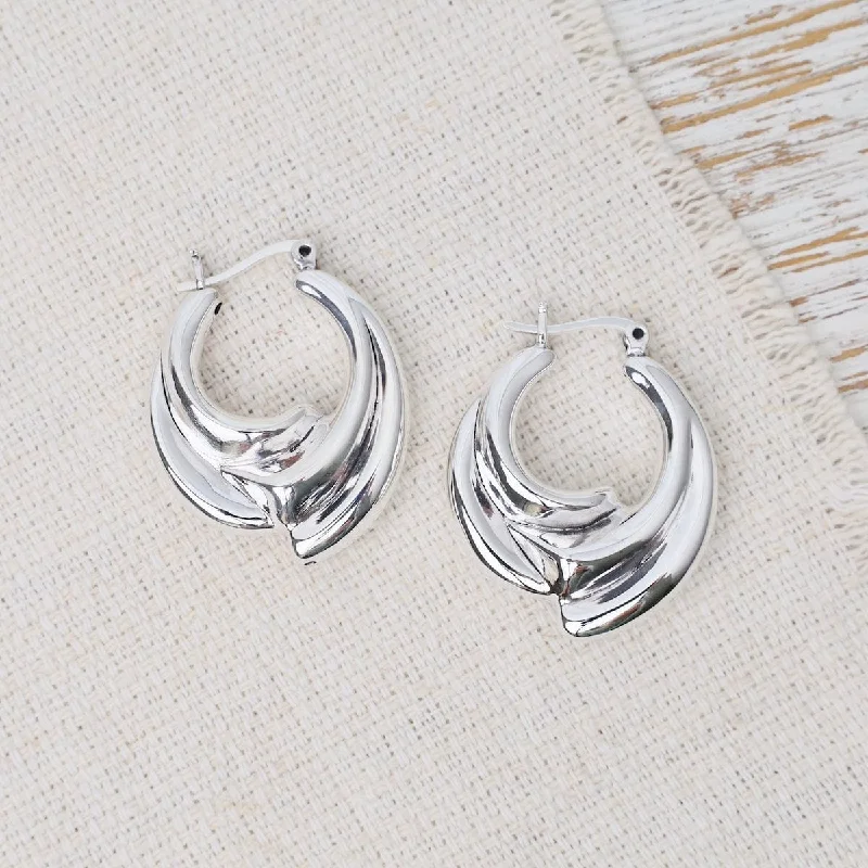 Sterling Silver Earrings For Timeless Appeal-Electroform Wave Hoop Earrings