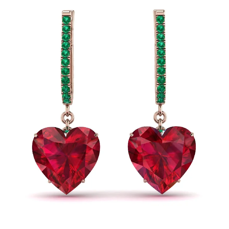 Gold Drop Earrings For Luxurious Fashion-Heart Ruby Earrings - Noelle No. 26