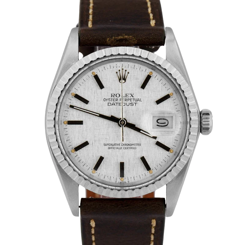 Stylish Watch Sets For Fashion-Forward Looks-Rolex DateJust 36mm Silver Linen Stainless Engine Turned Automatic Watch 16030