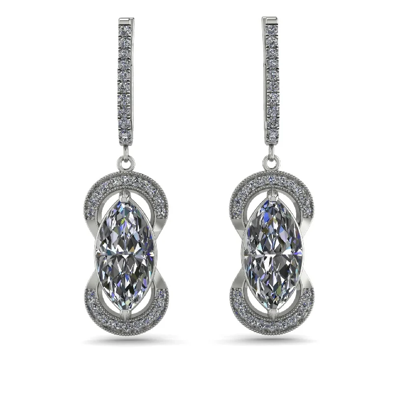 Elegant Drop Earrings For Special Events-Marquise Vintage Diamond Earrings - Marley No. 3