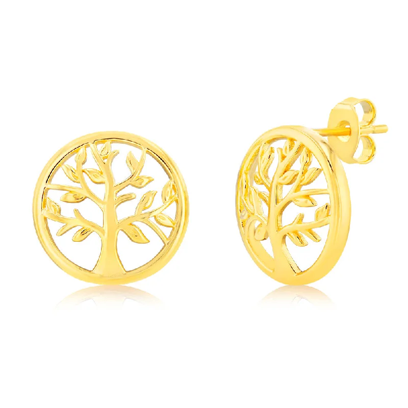 Modern Earrings For Sleek Fashion-Sterling Silver Gold Plated Tree Of Life Stud Earrings