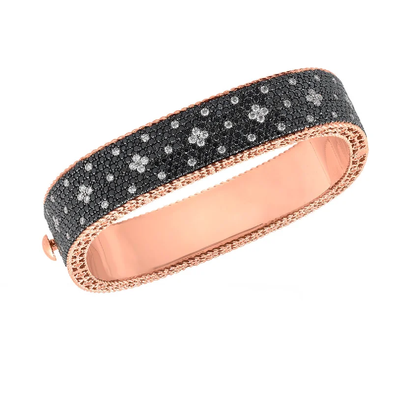 Luxury Silver Bracelets For Elegant Wear-18K Rose Gold Black and White Diamond Venetian Princess Fleur De Lis Bracelet