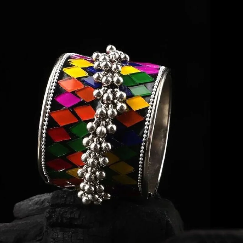 Unique Wood Bangles For Natural Fashion-Bevy Pearls Oxidised Plated Openable Ghungroo Bangle