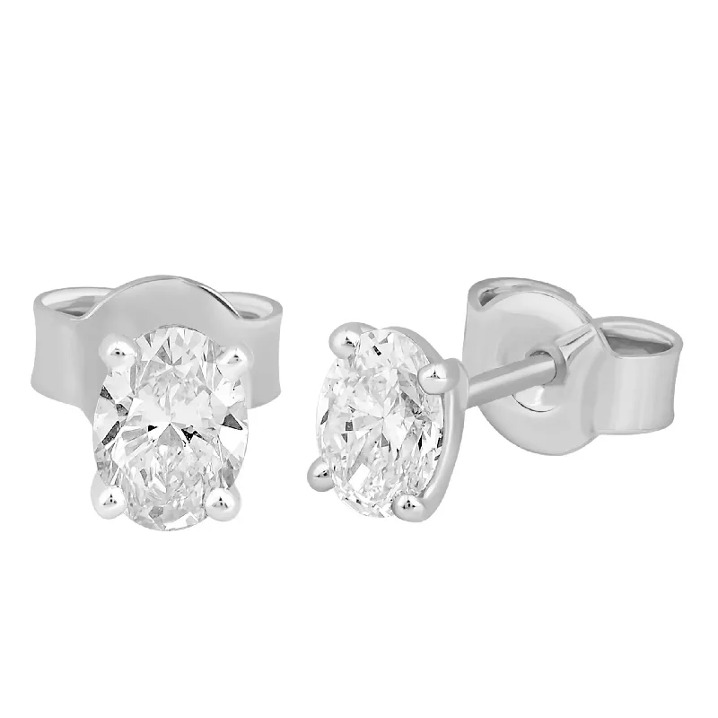 Affordable Hoop Earrings For Everyday Wear-White Gold Oval Diamond Stud Earrings