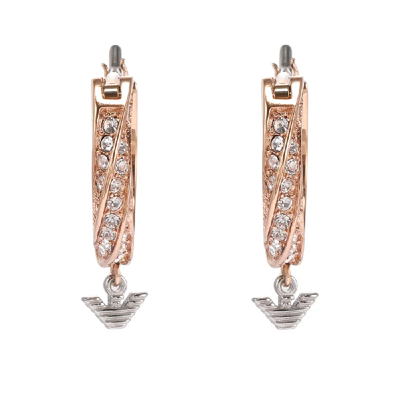 Sparkling Silver Earrings For Everyday Glam-Emporio Armani Rose Gold Plated Stainless Steel Sentimental Logo Hoop Earrings