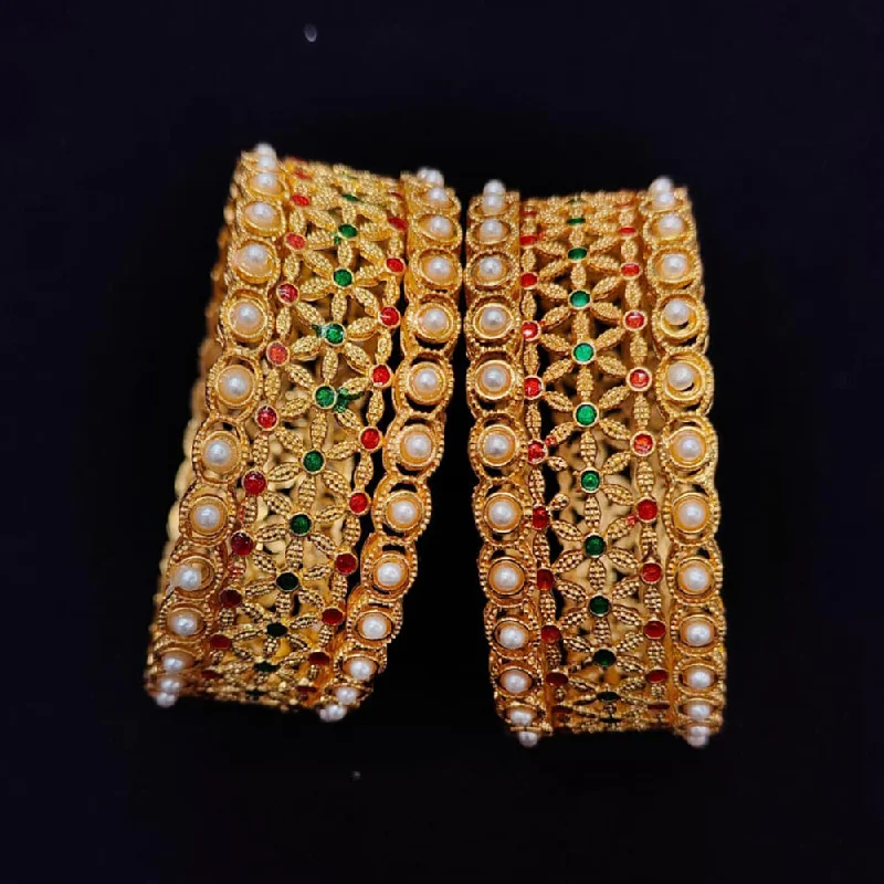 Trendy Multi-Bangle Sets For Layered Style-Pooja Bangles Gold Plated Austrian Stone And Pearls Bangles  Set