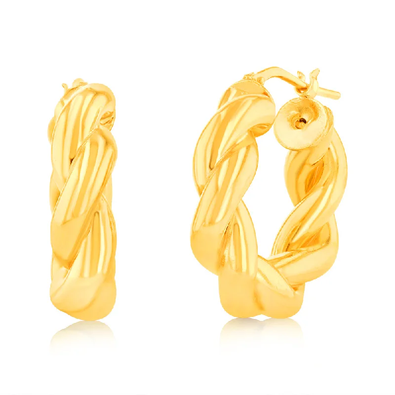 Fashionable Resin Earrings For Bold Looks-Sterling Silver Gold Plated Twisted Chunky 12mm Hoop Earrings