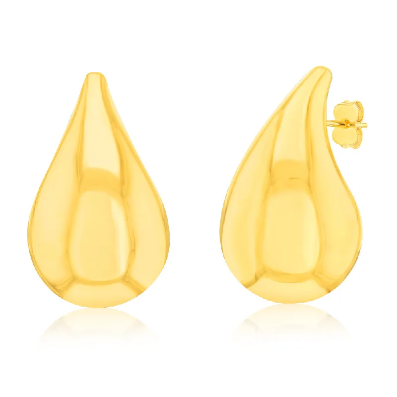 Fashionable Earrings For Spring Fashion-9ct Yellow Gold Silver filled Polished Tear Drop Stud Earrings