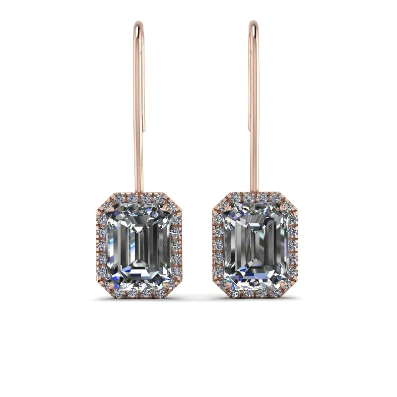 Luxury Earrings For High-End Fashion-Halo Emerald Cut Diamond Earrings - Izabella No. 2