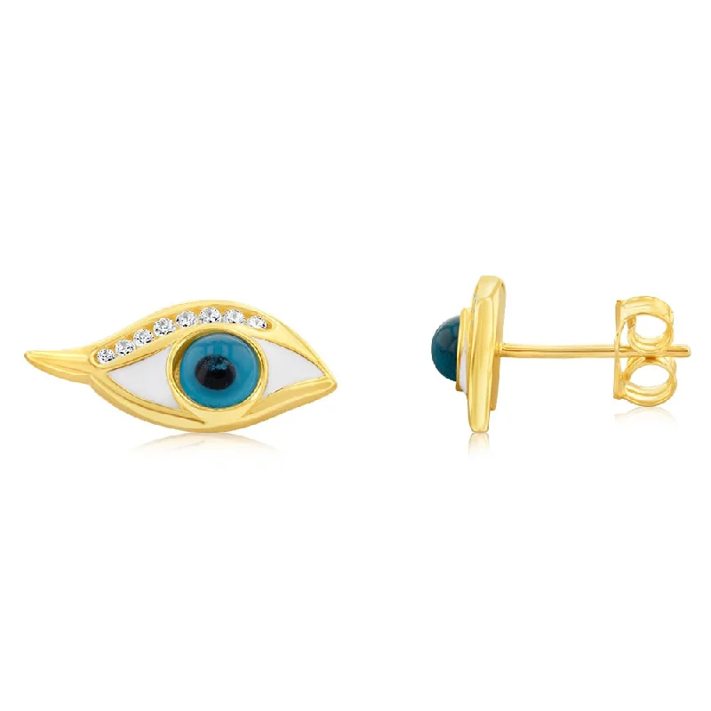 Fashion Earrings For Party Time-9ct Yellow Gold Cubic Zirconia Evil Eye Stud Earrings