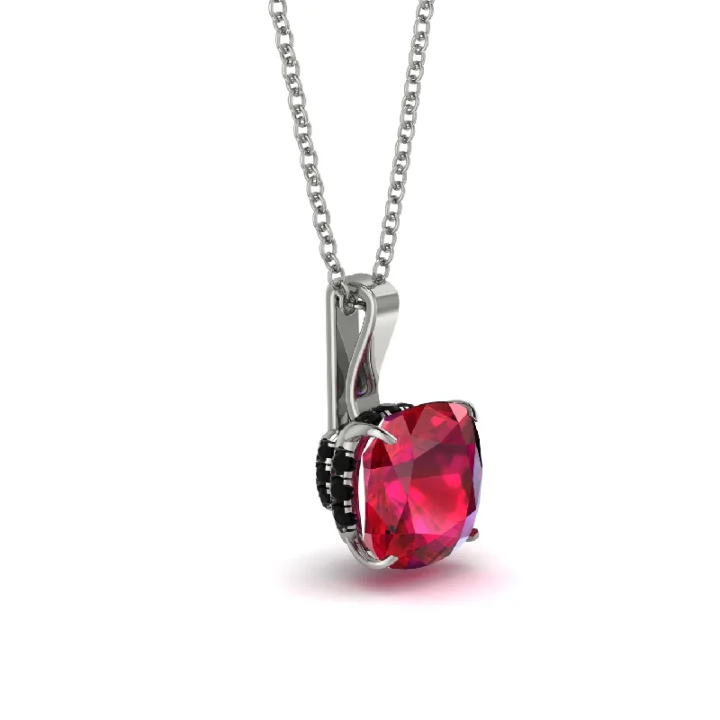 Hidden Halo Cushion Ruby Necklace - Alivia No. 42