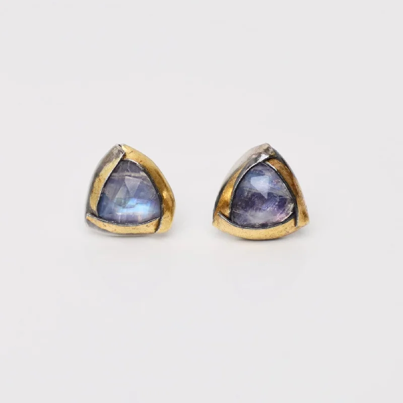 Elegant Gold Earrings For Fine Events-Moonstone Tri Fold Stud Earrings