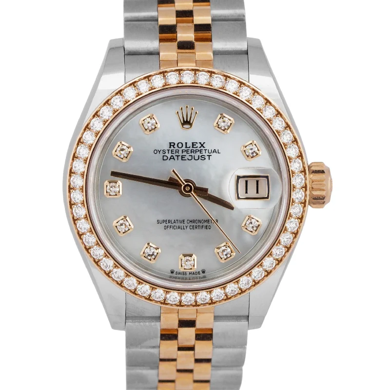 Timeless Gold-Plated Watches For Luxury Wear-PAPERS Rolex DateJust MOP DIAMOND 28mm Steel JUBILEE 18K Rose Gold 279381RBR BOX