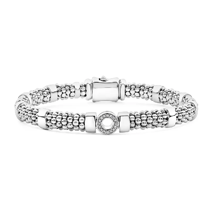 Trendy Friendship Bracelets For Playful Fashion-Small Single Station Diamond Circle Caviar Bracelet