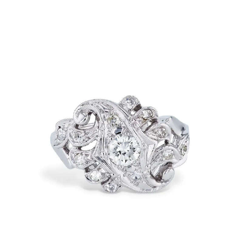 Stunning Cocktail Rings For Glamorous Parties-1950's Diamond White Gold Estate Ring