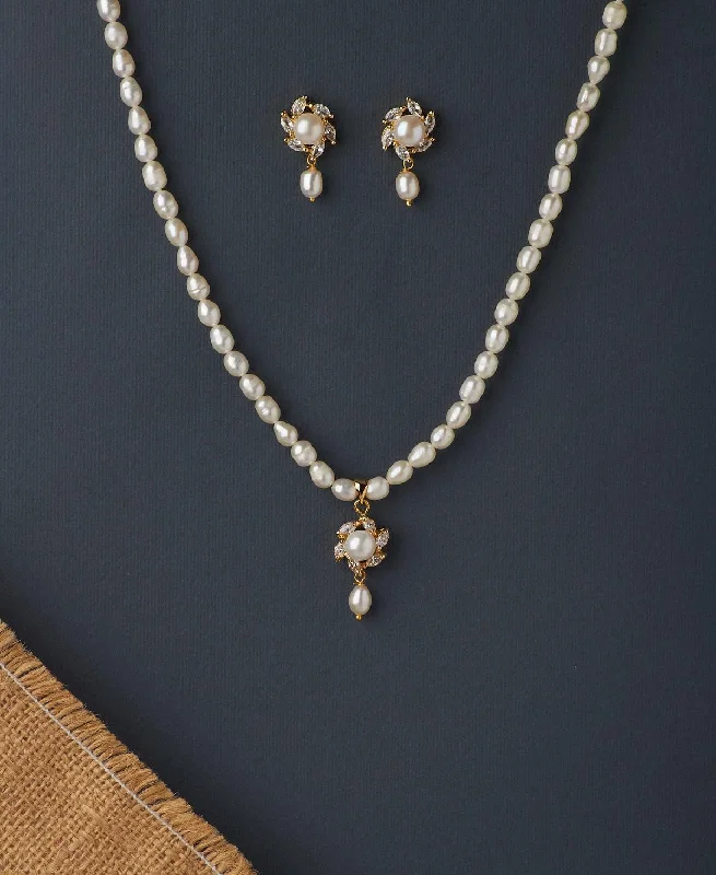 Floral Real Pearl Necklace Set