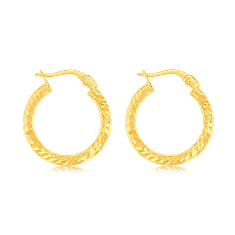 Minimalist Earrings For Everyday Style-9ct Yellow Gold Patterned 15mm Hoop Earrings