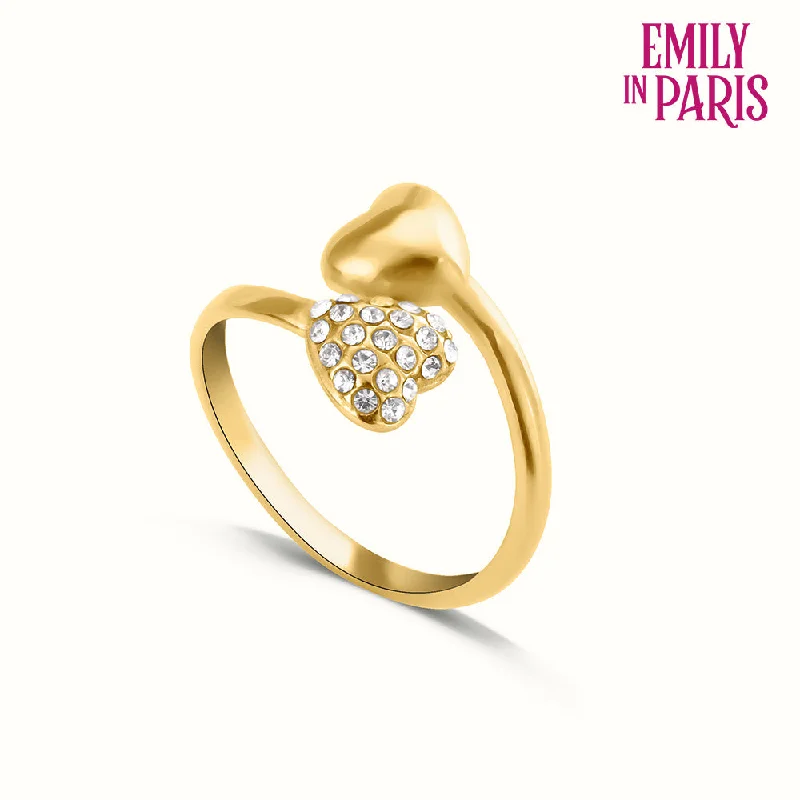 Beautiful Wedding Bands For Elegant Occasions-Gold Stone Studded Heart Shaped Ring