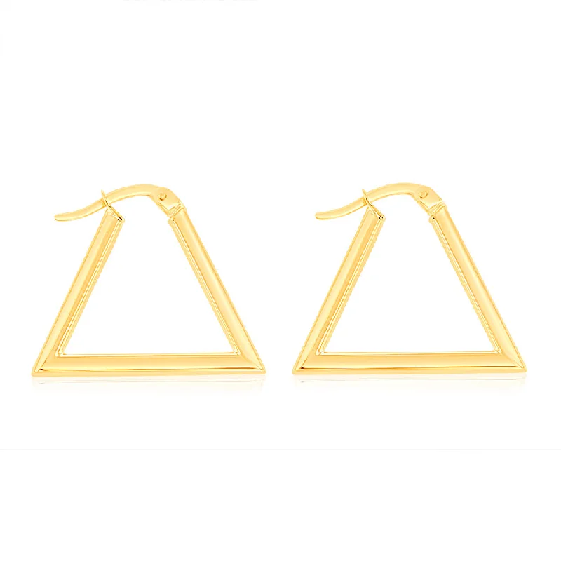 Cute Heart Earrings For Romantic Gifts-9ct Yellow Gold Polished Triangle Hoop Earrings