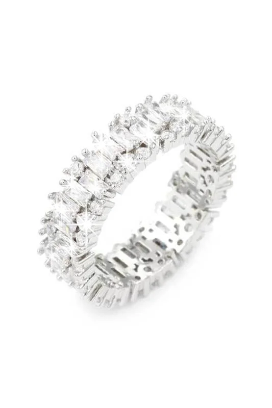 Affordable Wedding Rings For Budget-Friendly Couples-Eternal CZ Rhodium Plated Band Ring - Silver