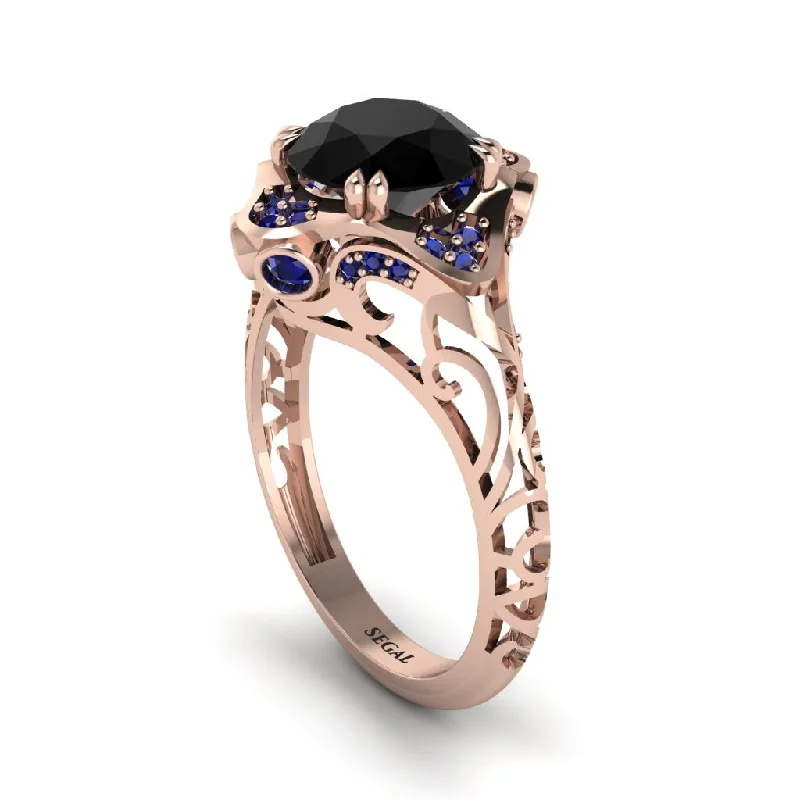 Stunning Opal Rings For Elegant Appeal-Black Diamond Ornate Filigree Engagement Ring - Evie No. 68