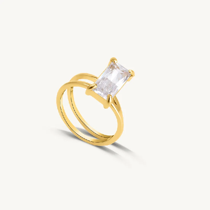 Elegant Engagement Rings For Special Occasions-Stacked Zirconia Gold Ring